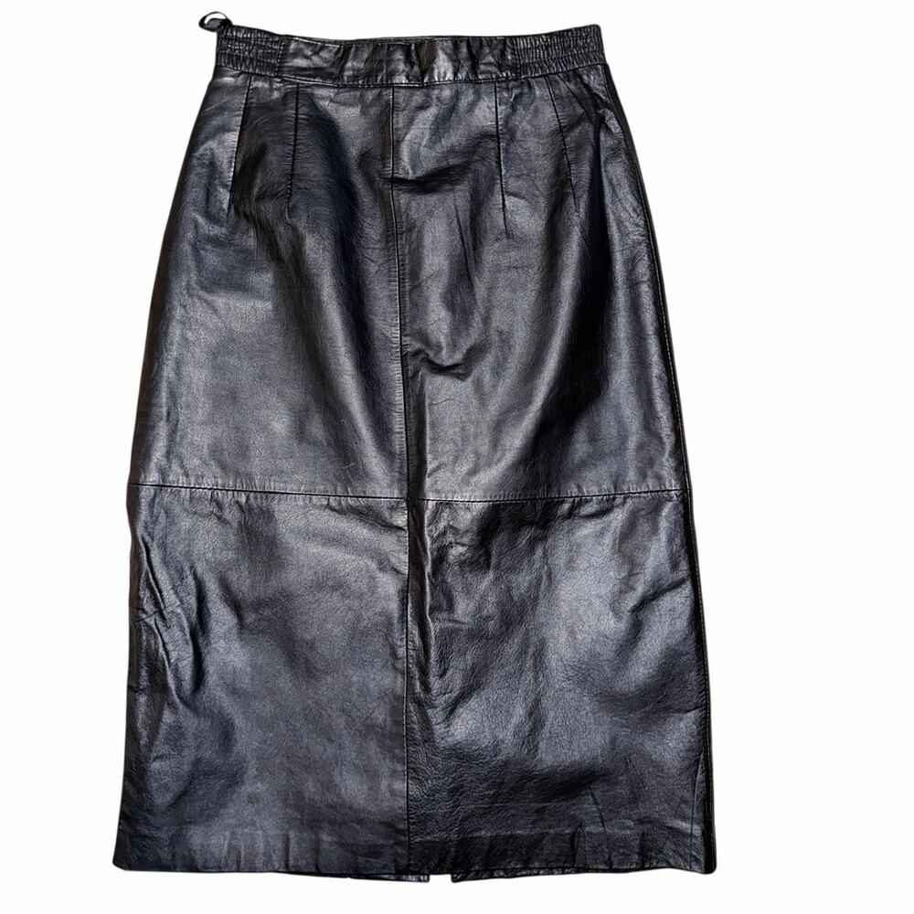 Vintage diversity black genuine leather midi pencil skirt size 6 classy chic